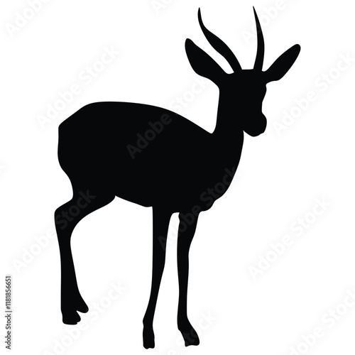 standing roe deer male animal side view black and white vector outline and silhouette