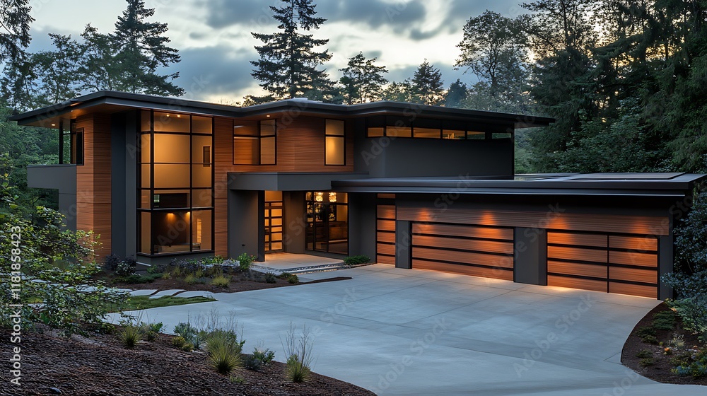 Front View of a Contemporary Home with Elegant Design Elements Front View of a Contemporary Home with Elegant Design Elements