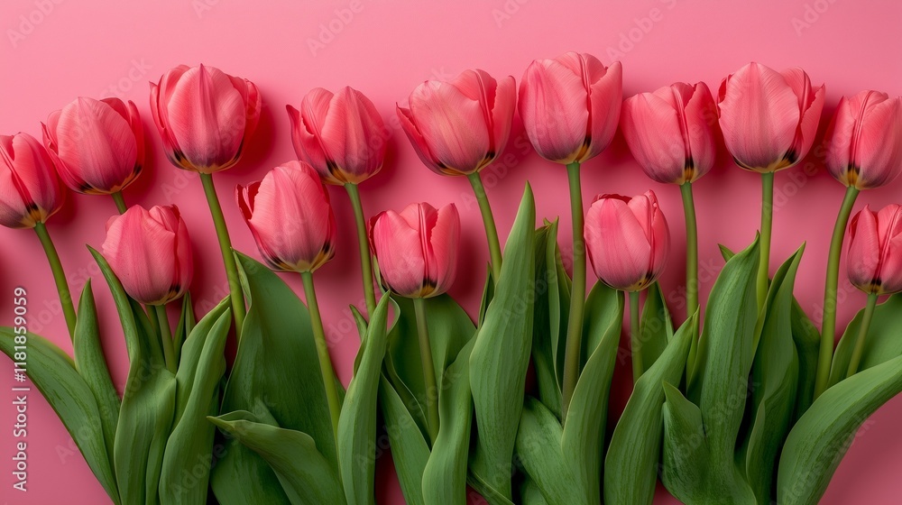 Fototapeta premium Background for Mother's Day or Women's Day. Pink tulips with copy space