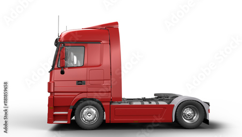 Truck 3d render side view green background color. PNG file