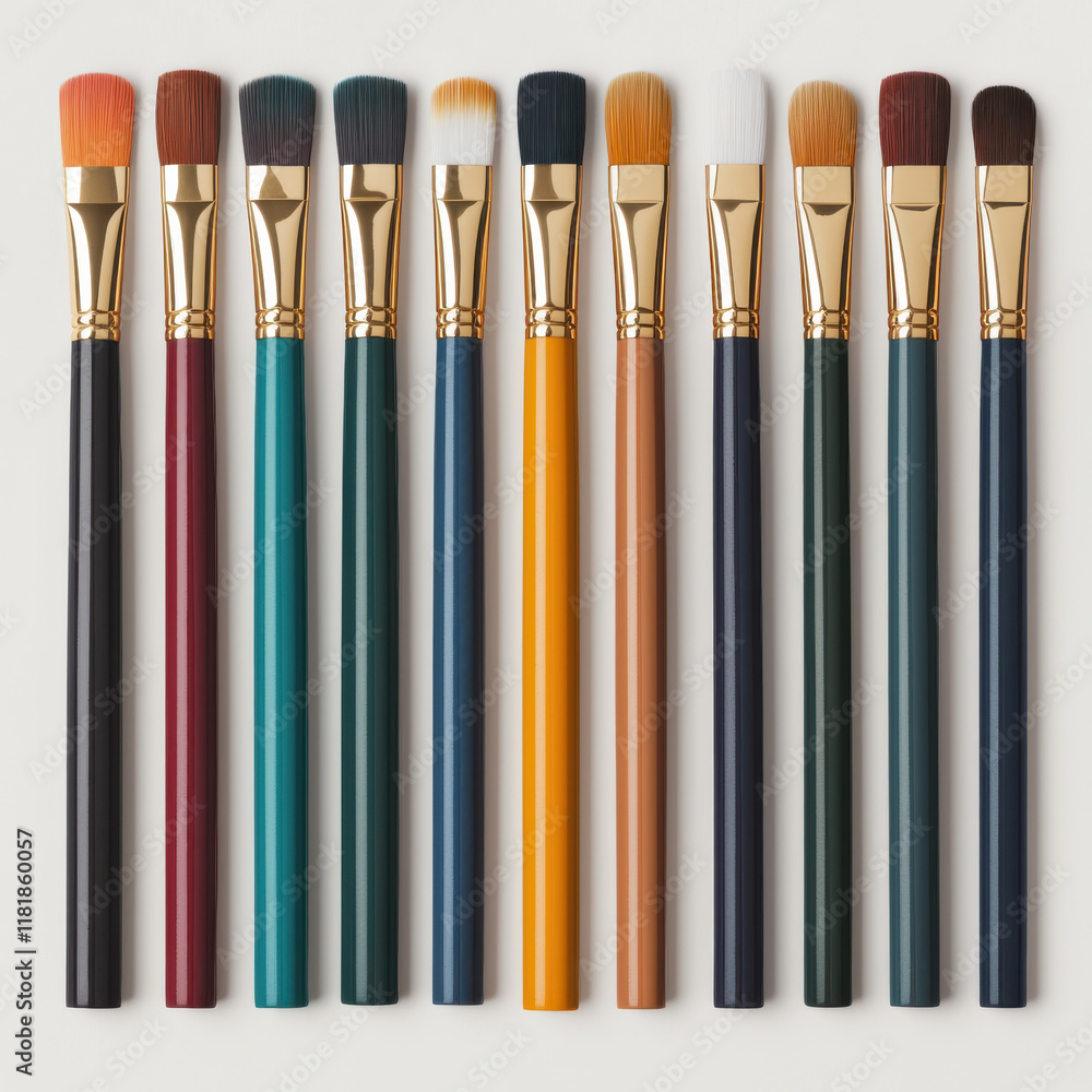 Fototapeta premium Colorful paintbrushes in row with vibrant handles and bristles