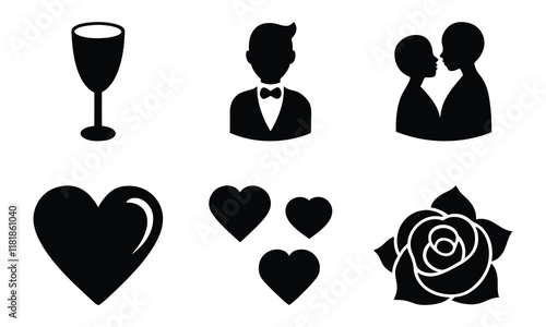 set valentines day of silhouettes of people, Heart, Rose