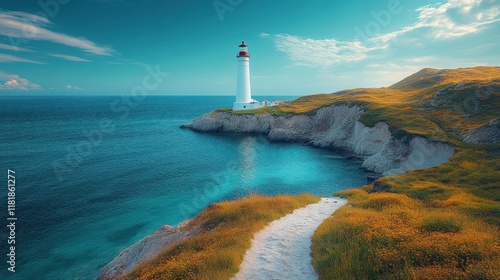 A lighthouse converted into a unique and cozy home by the sea. photo