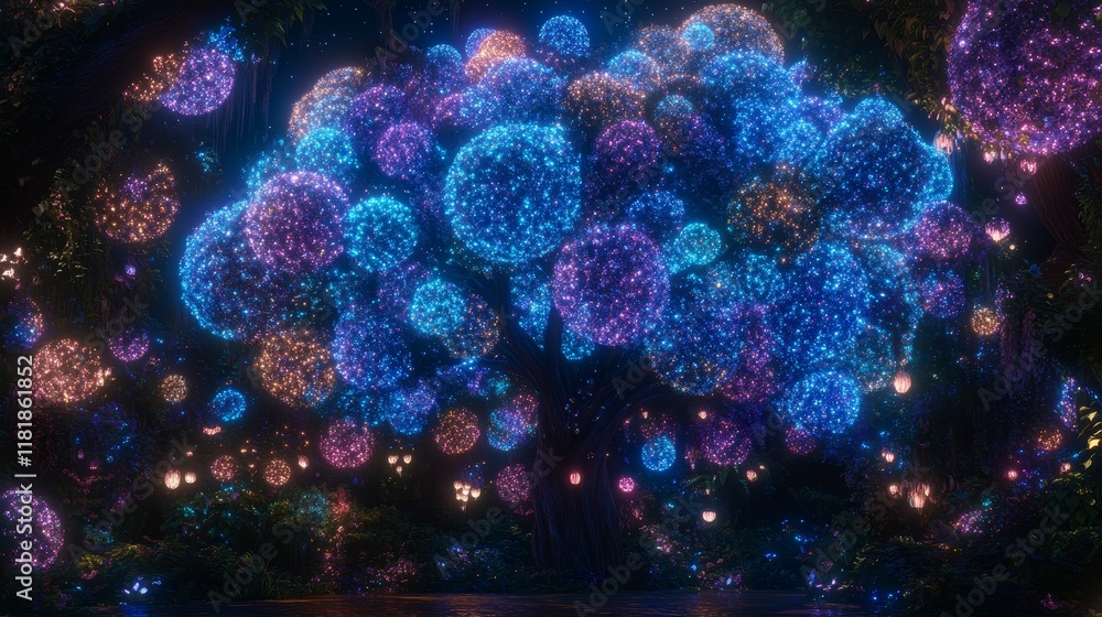 Enchanting Glowing Orb Tree in Mystical Forest Enchanting Glowing Orb Tree in Mystical Forest
