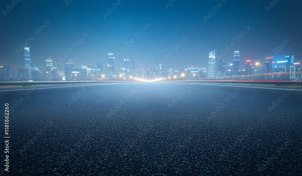Fototapeta premium night road to the city skyline