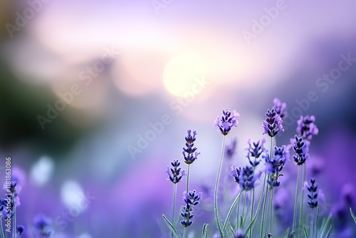 Beautiful Lavender Field Bathed in Sunrise Light During Summer
