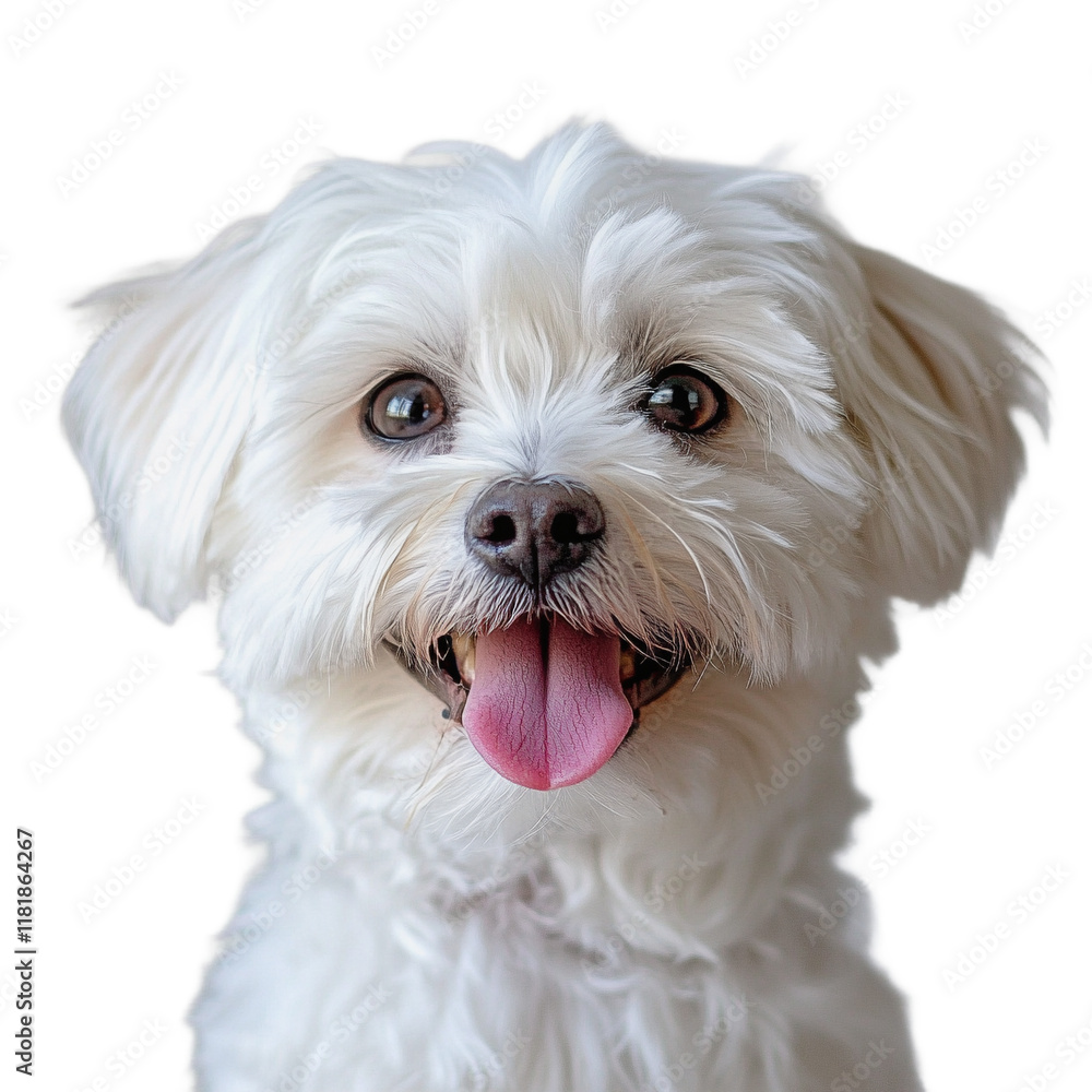 A small white dog with its tongue sticking out. A small white dog with its tongue sticking out.