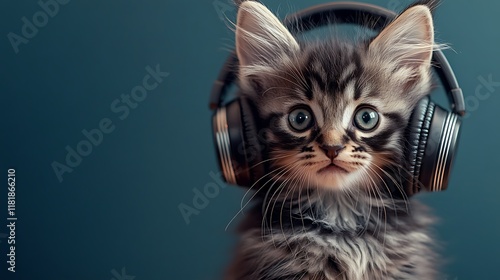 Kitten wearing headphones.