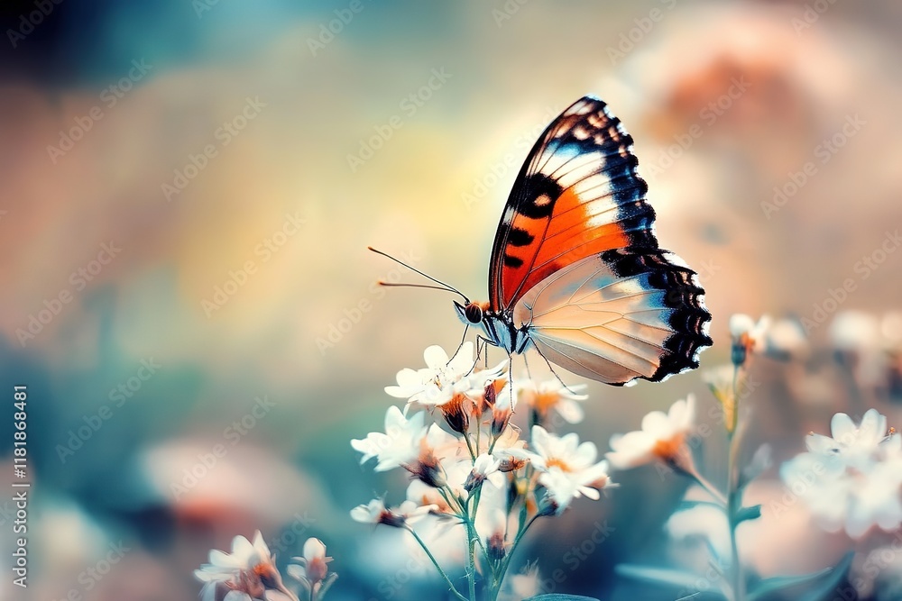 Obraz premium Close-up of a Beautiful Butterfly on a Flower in the Garden 