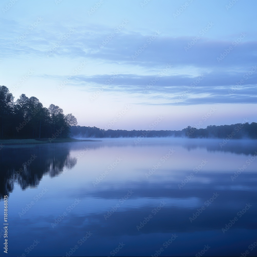 Fototapeta premium Tranquil lake landscape captivating misty dawn serenity in high fidelity