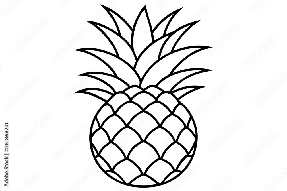 Obraz premium Pineapple-Outline-Vector-Illustration