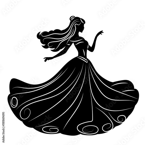 princess dancing silhouette, vector on white background