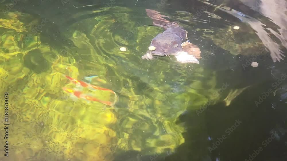 koi fish, carp, closed-up view colorful koi fish swimming in a pond koi fish, carp, closed-up view colorful koi fish swimming in a pond