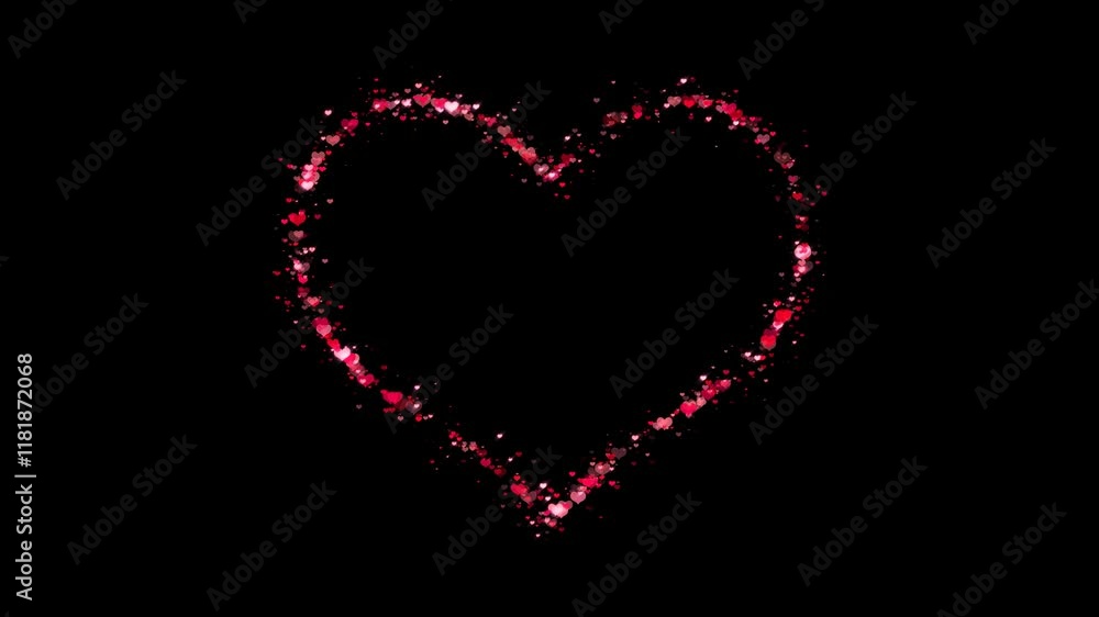 red heart frame with shiny glowing hearts isolated alpha channel animation, love and romantic design element on transparent background	