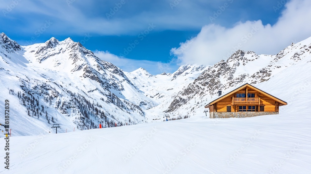 Snowy Mountain Cabin Converted into Remote Workstation Backdrop Snowy Mountain Cabin Converted into Remote Workstation Backdrop