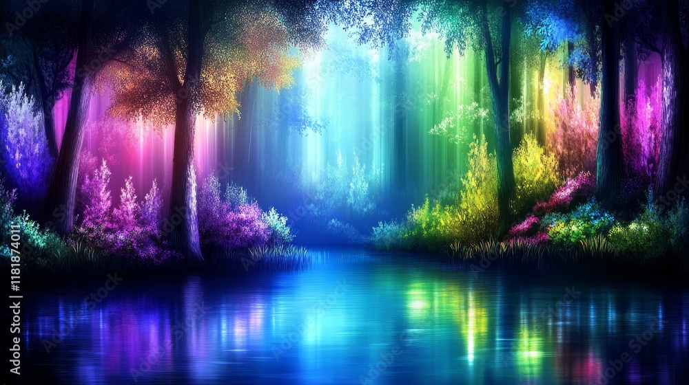 custom made wallpaper toronto digitalEnchanting Rainbow Forest Reflecting in Calm Lake
