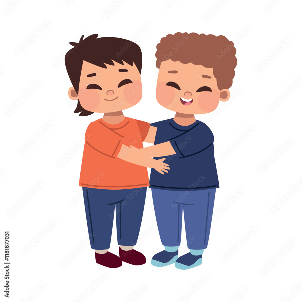 cute childrens characters hugging