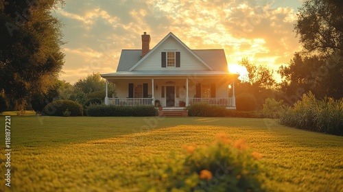 A spacious ranch-style house with a wraparound porch.