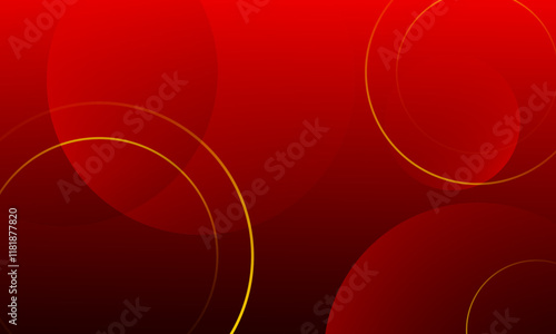 Abstract red background with gold circles line. Vector illustration