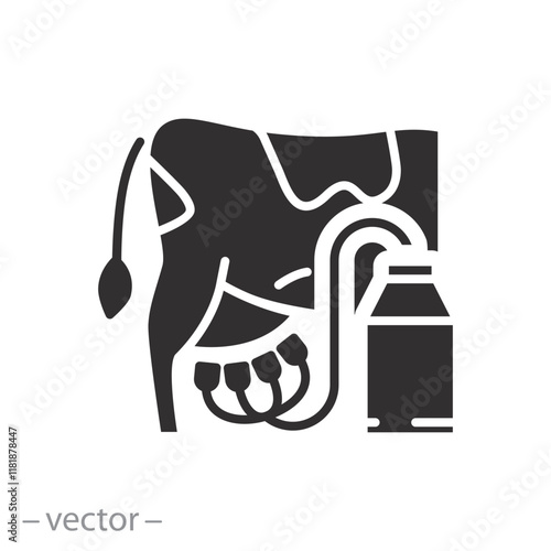 automatic for milk, cow with milking machine icon, dairy industry, flat vector illustration eps10