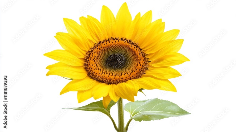 Fototapeta premium Bright and Blooming Yellow Sunflower Against White Background