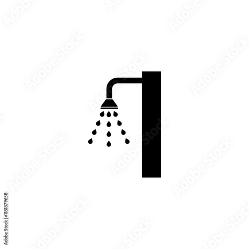 Black and white icon of a beach shower with water droplets.