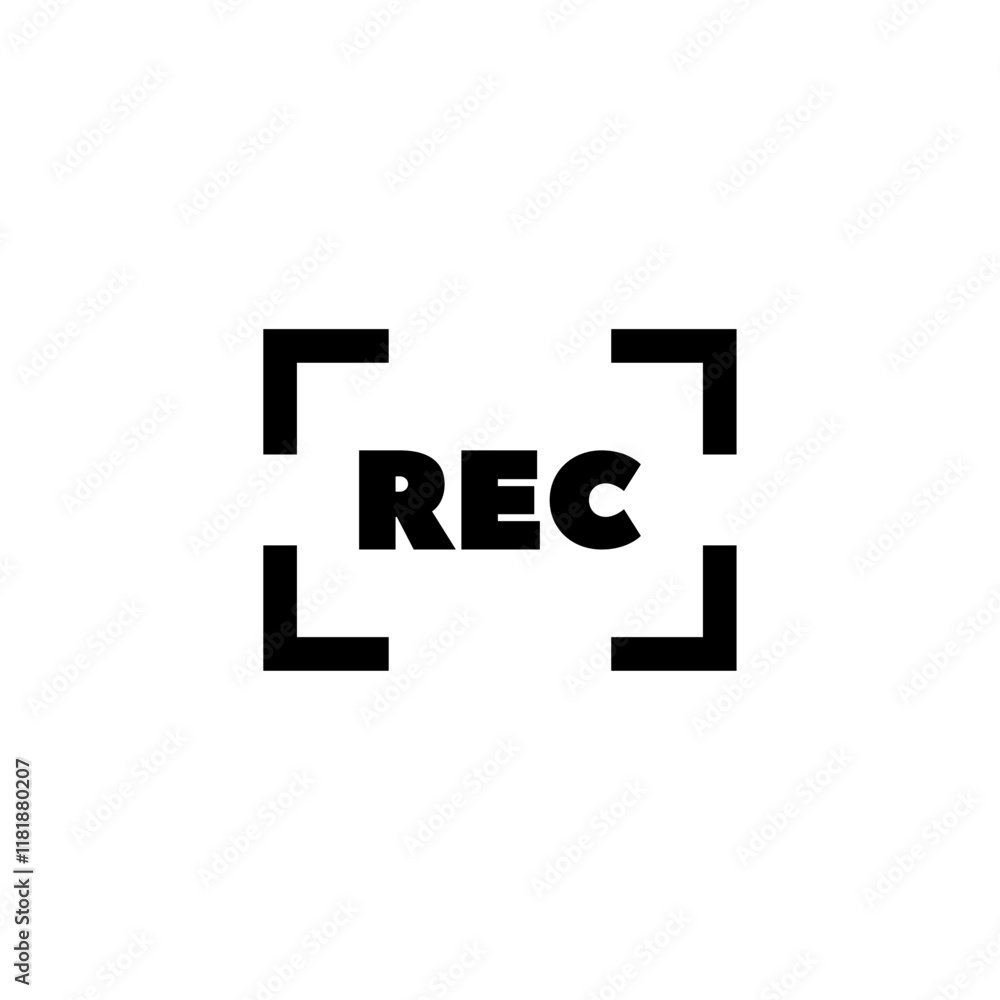 Black camera viewfinder icon with REC lettering for recording. Black camera viewfinder icon with REC lettering for recording.
