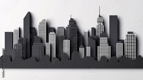 City Skyline in Black and White Paper Cut