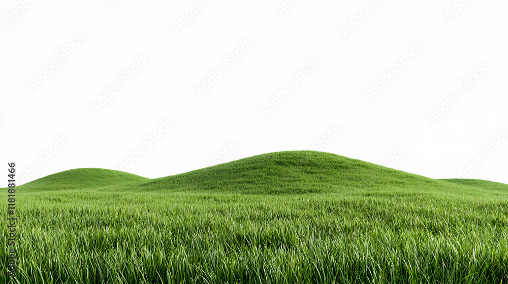 Obraz premium 3D rendering of green hills of grass isolated on a white background