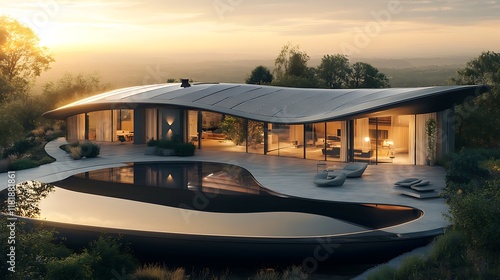 Wallpaper Mural Futuristic Hilltop Residence with Infinity Pool at Sunset Torontodigital.ca