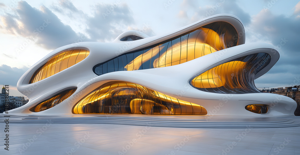 Obraz premium modern architecture with empty road and platform