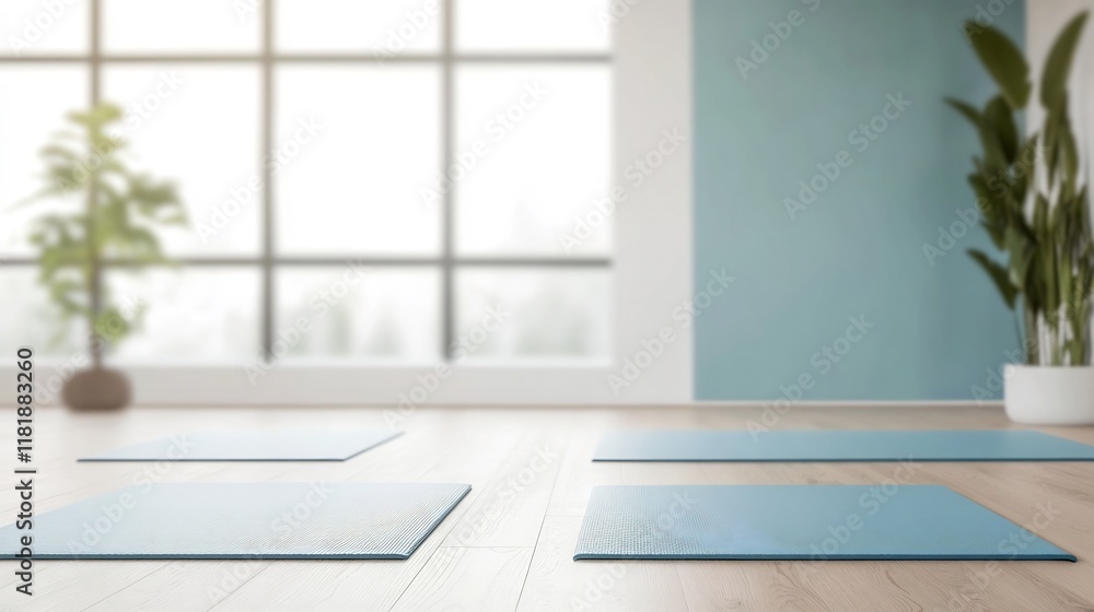 Fototapeta premium Serene Yoga Studio with Mats and Peaceful Ambiance for Office Background