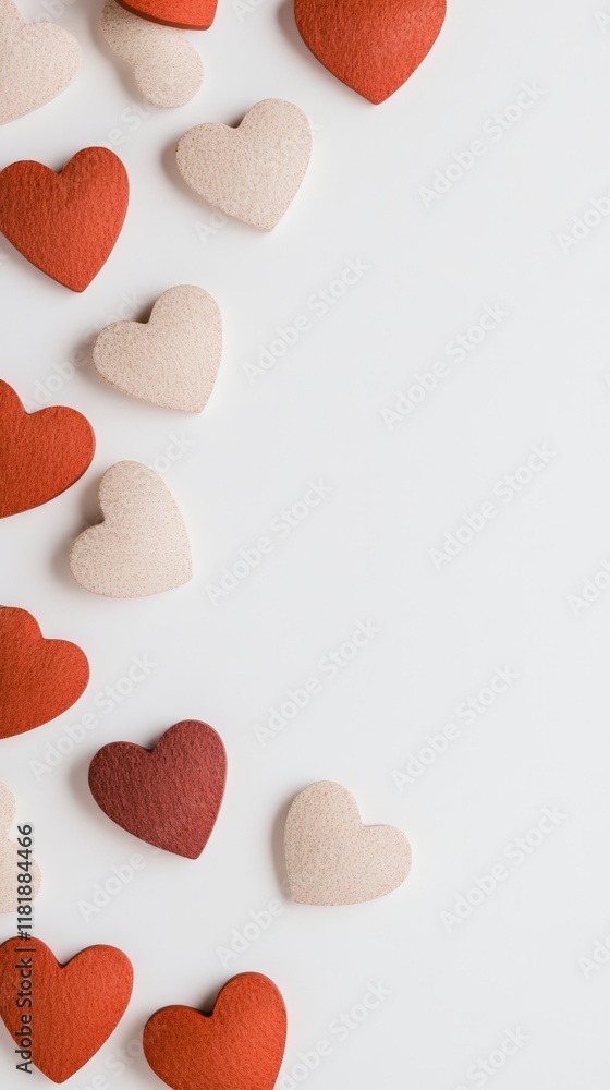 Obraz premium Red and beige hearts arranged on a white background creating a romantic border perfect for valentine's day, mother's day, or any occasion celebrating love and affection