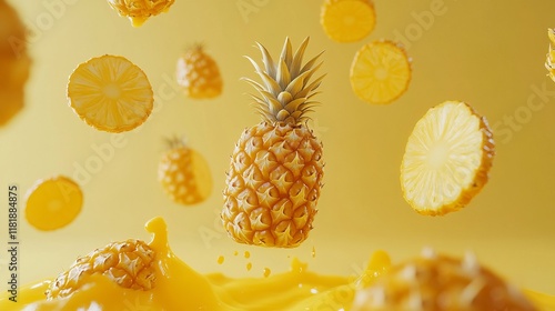 A Vibrant Composition of Fresh Pineapple Slices and Juice, a Tropical Delight photo