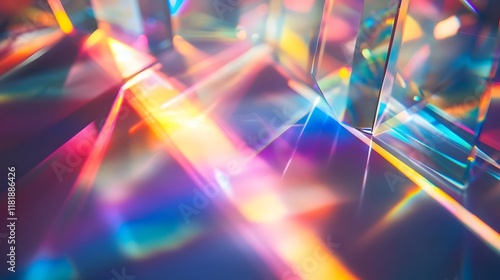 Shimmering prismatic light refracting into vibrant rainbow colored gradients blending radiant tonal spectrums with visual clarity and luminous brilliance