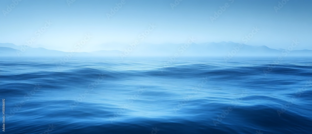 Obraz premium Misty ocean waves and distant mountains.