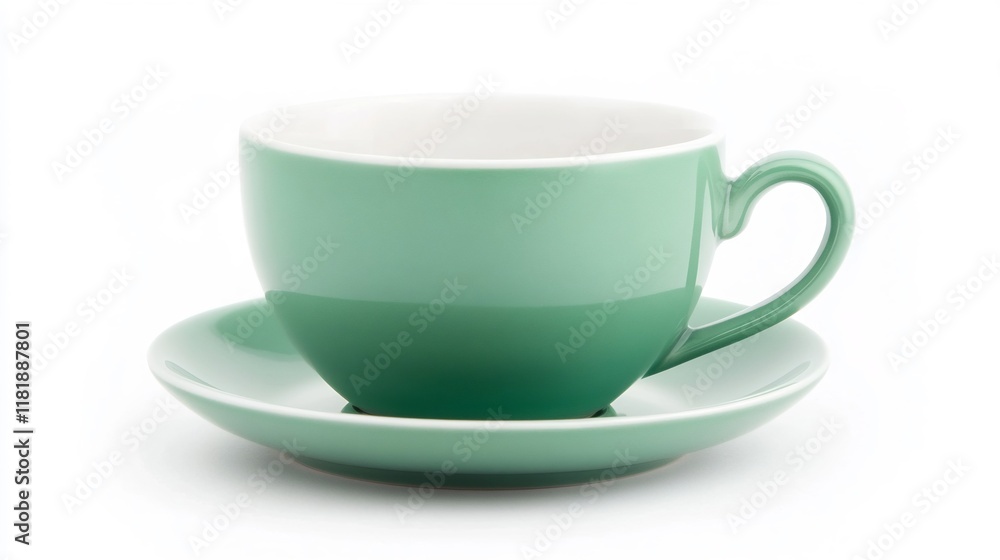 Elegant Ceramic Teacup and Saucer on White Background Elegant Ceramic Teacup and Saucer on White Background