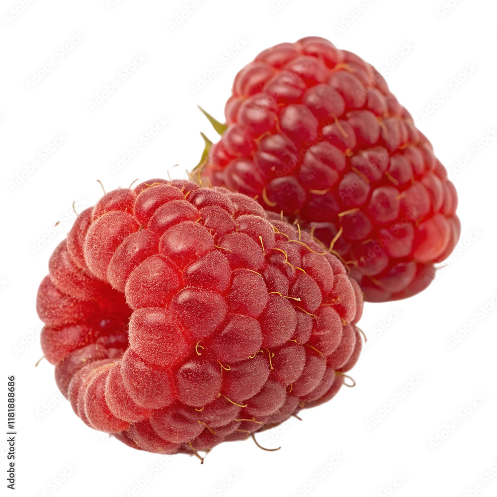 Two Fresh Red Raspberries Close Up Studio Shot High Resolution Image Perfect for Food Blogs Recipes and Packaging Design Two Fresh Red Raspberries Close Up Studio Shot High Resolution Image Perfect for Food Blogs Recipes and Packaging Design