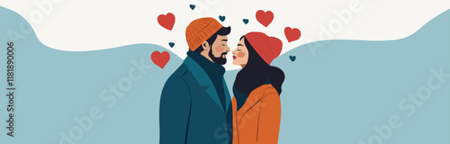 Couple in love man and woman on the background of hearts. Valentine's Day, Family Day. Vector illustration with space for text. For love sites, invitations, dating apps, posters, banners