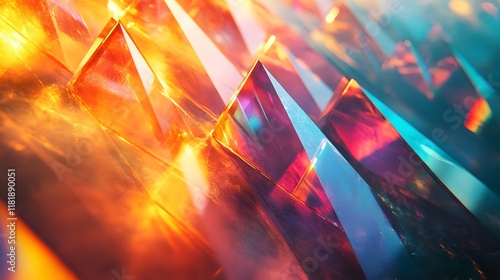 Radiant prism with vibrant angles refracting into shimmering rainbows blending vibrant gradient tones with crystal clear clarity  Luminous iridescent and prismatic optical effects photo