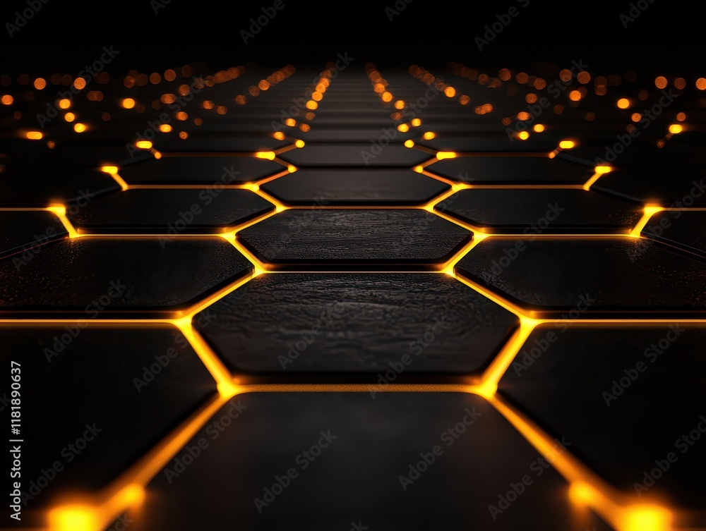 Obraz premium Futuristic hexagonal pattern glowing with warm golden light, creating a mesmerizing effect.