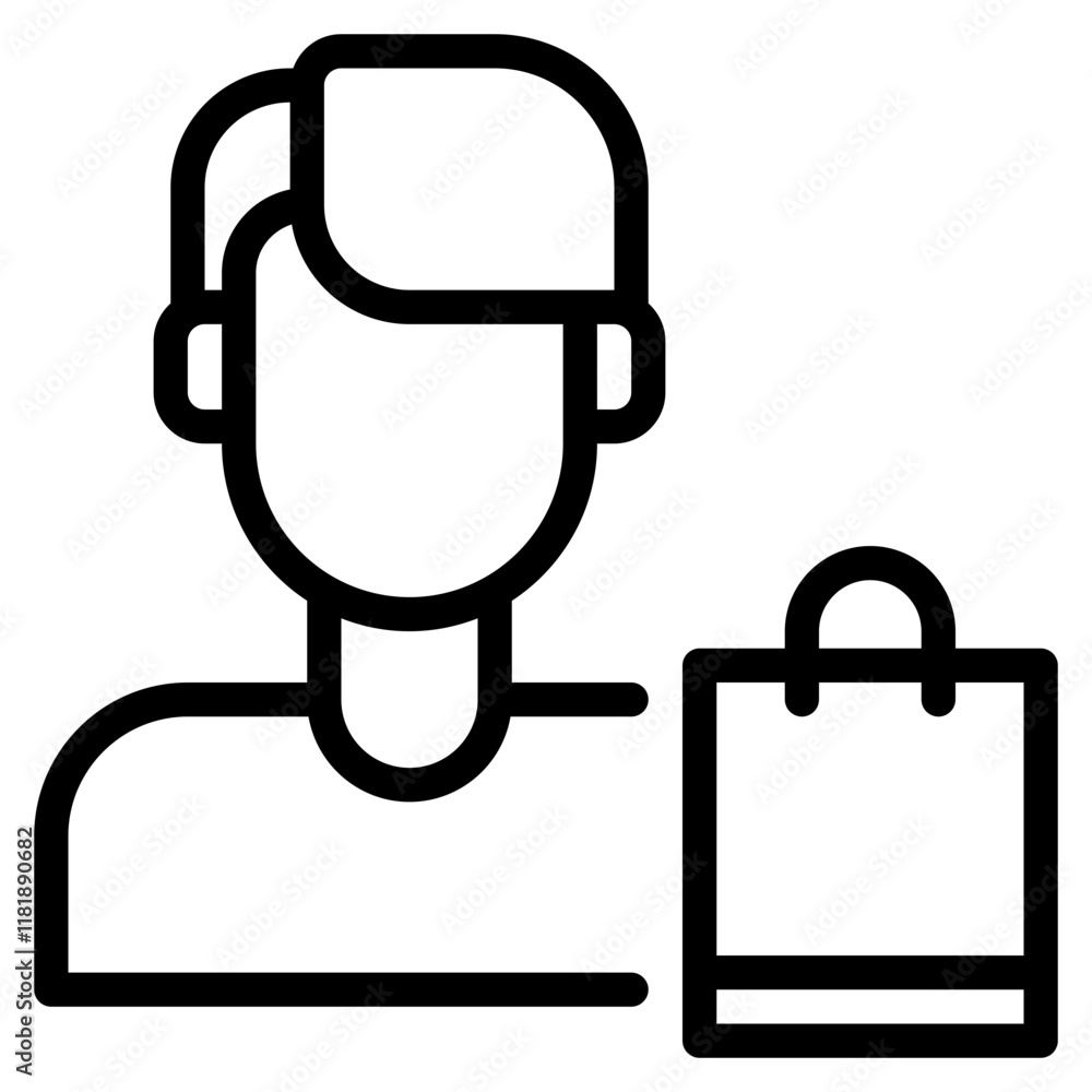 Minimalist Icon of Person with Shopping Bag Minimalist Icon of Person with Shopping Bag