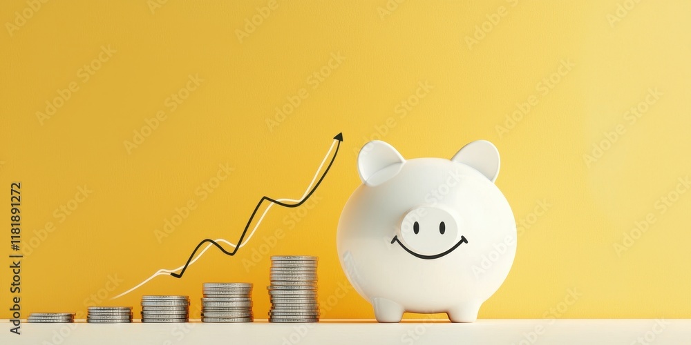 Fototapeta premium Piggy Bank with Coin Stacks and Growth Chart Design
