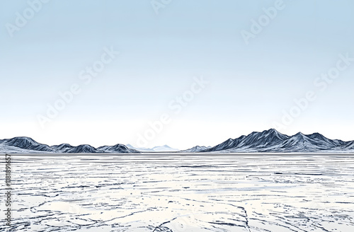 snowland landscape with sky and mountains photo