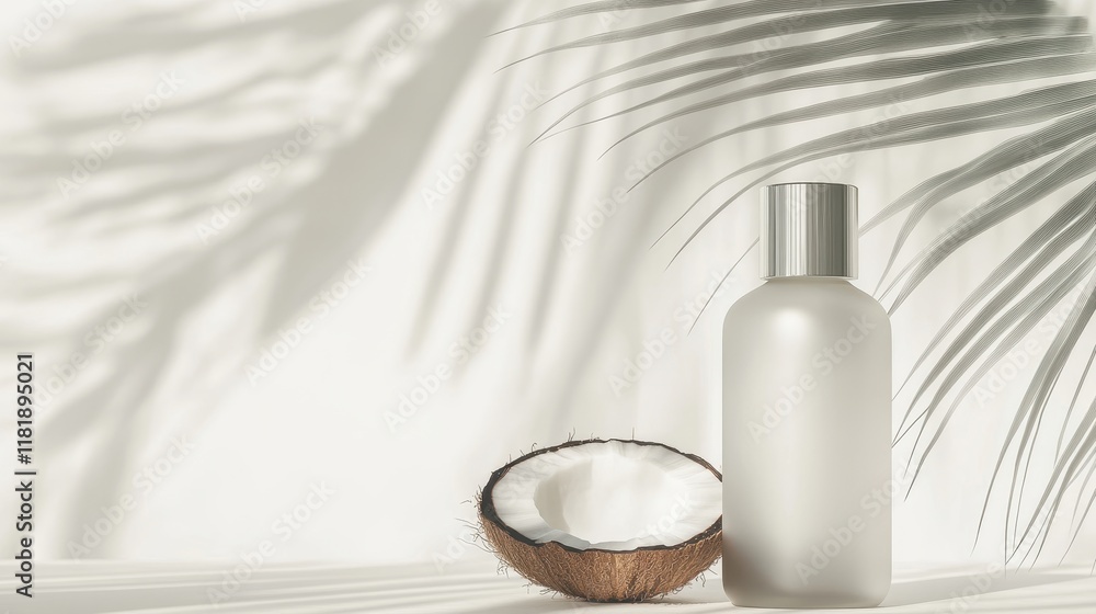 Coconut Oil Bottle with Tropical Shadows Coconut Oil Bottle with Tropical Shadows