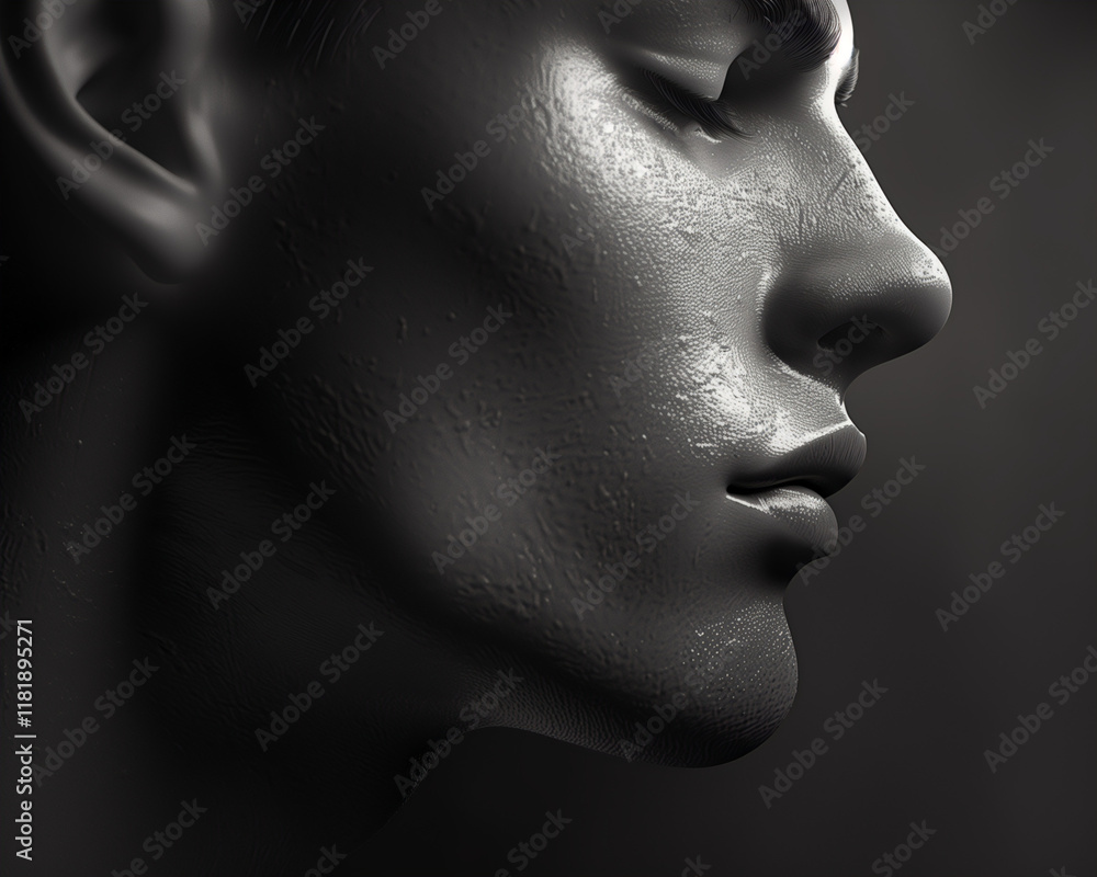 Realistic 3D Illustration of a Human Profile with Detailed Texture and Lighting for Beauty Concepts and Artistic Projects Realistic 3D Illustration of a Human Profile with Detailed Texture and Lighting for Beauty Concepts and Artistic Projects