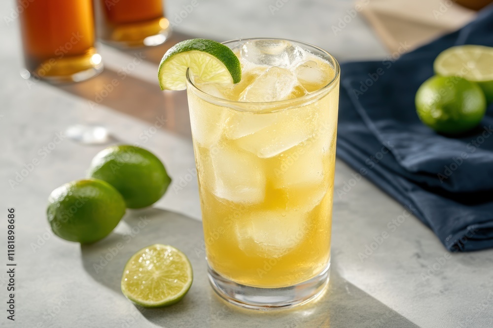 Fototapeta premium Refreshing Ginger Ale with Lemon and Lime