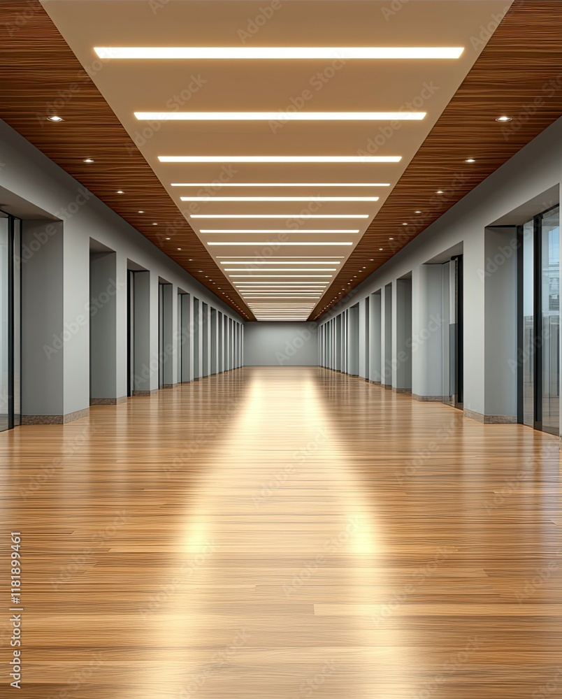Spacious room features sleek gray walls and smooth wooden flooring, enhanced by warm ceiling lights, showcasing a minimalist design. Spacious room features sleek gray walls and smooth wooden flooring, enhanced by warm ceiling lights, showcasing a minimalist design.