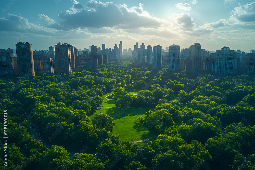 Aerial view of a metropolis city and park on a sunny summer day Aerial view of a metropolis city and park on a sunny summer day