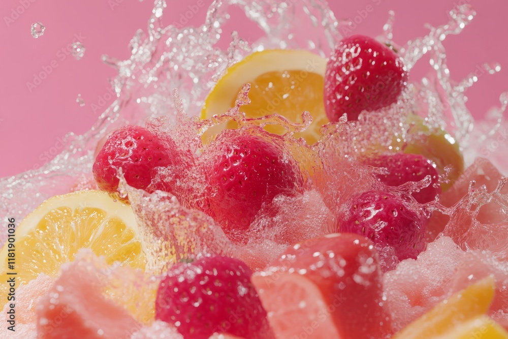 Fruit cut and splash of water, advertising Fruit cut and splash of water, advertising